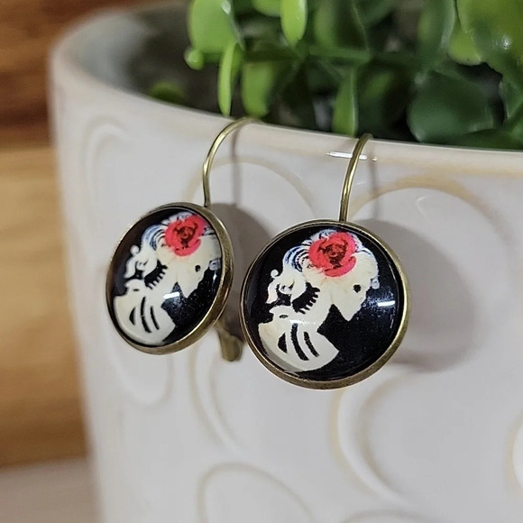 🔥LAST PAIR🔥 Skeleton Señorita Button Drop Earrings - Picture 3 of 7